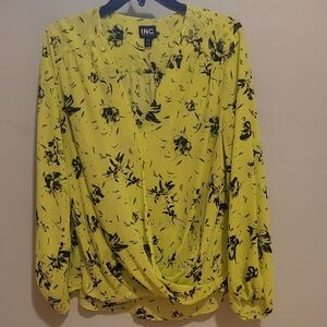 INC International Concepts Women's Yellow and Black Floral Blouse